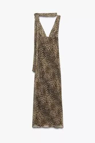 Zara Leopard Animal cheetah Print Evening Gown with Scarf maxi dress - Image 3