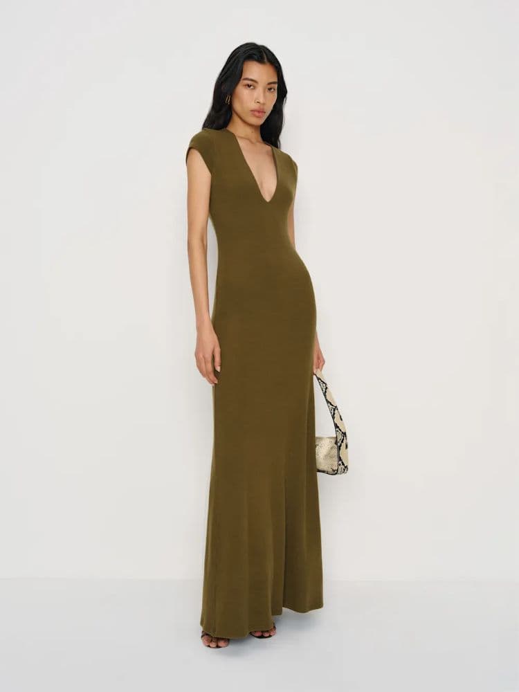 Reformation Maxi Moss Knit V-Neck Dress - Image 1