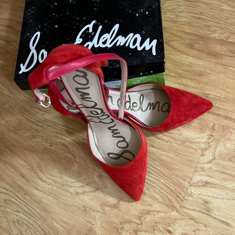Sam Edelman Women's Red Suede Heels (Size 9) - Image 2
