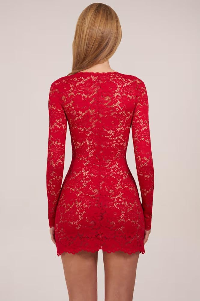 Princess Polly Darla Red Sheer  Lace Mini Dress - Image 3
