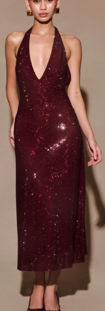 Meshki Genie Diamante Halter Midi Dress - Image 1