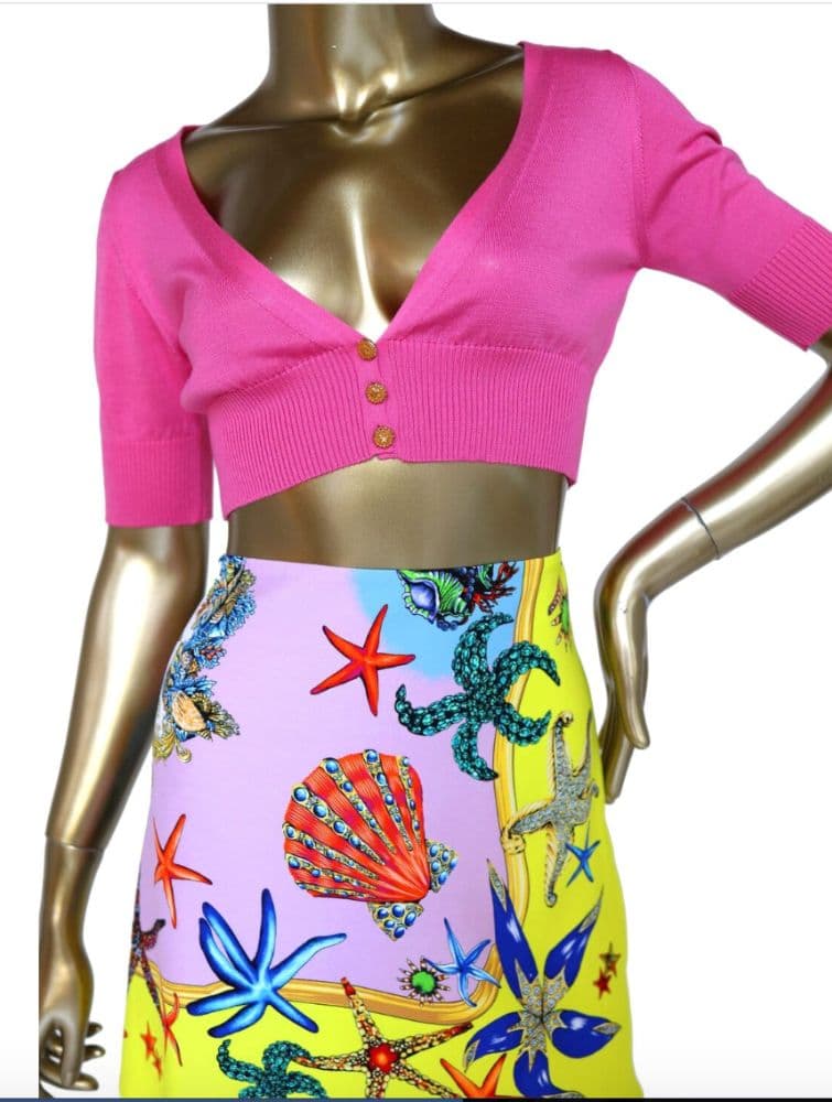 Versace Cashmere Pink Cropped Cardigan - Image 6