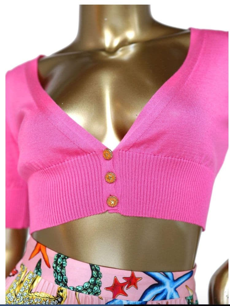 Versace Cashmere Pink Cropped Cardigan - Image 1