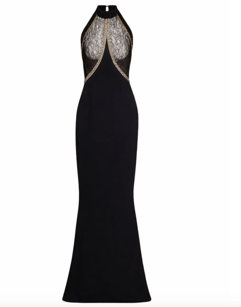 Reem Acra Black Lace Halter Gown - Image 1