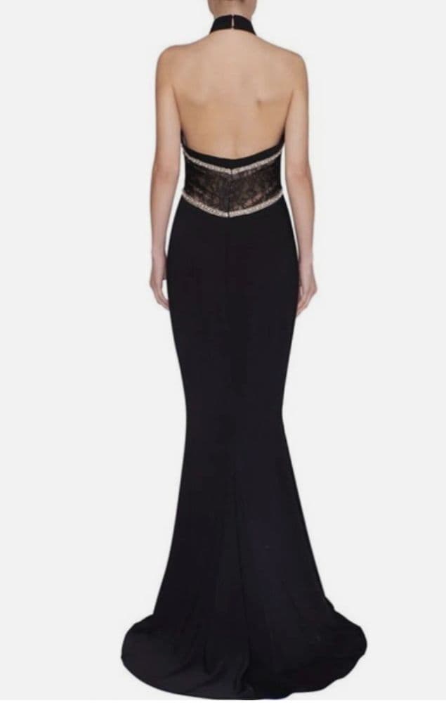 Reem Acra Black Lace Halter Gown - Image 2