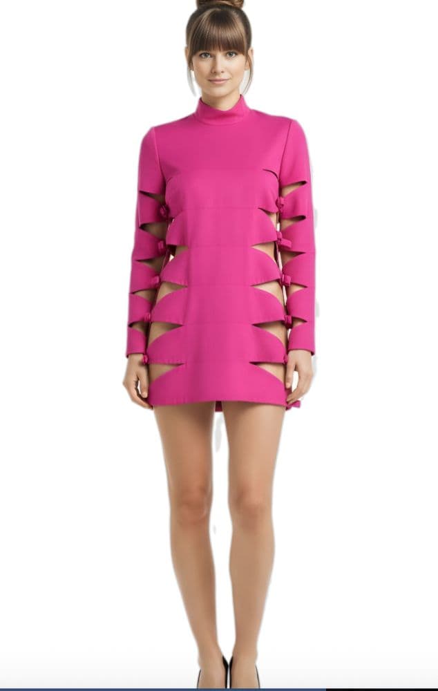 Valentino Cutout Bow-embellished Wool And Silk-bend Mini Dress - Image 2