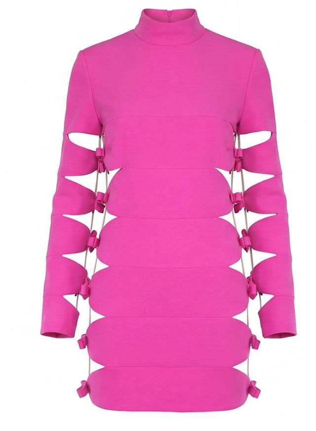 Valentino Cutout Bow-embellished Wool And Silk-bend Mini Dress - Image 3