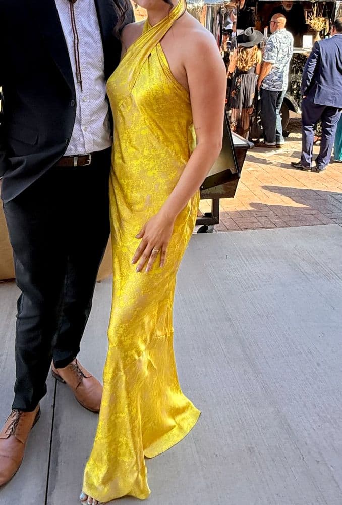 L'AGENCE Estee Twist Neck Dress in Lemon Tonic Python Snake - Image 3