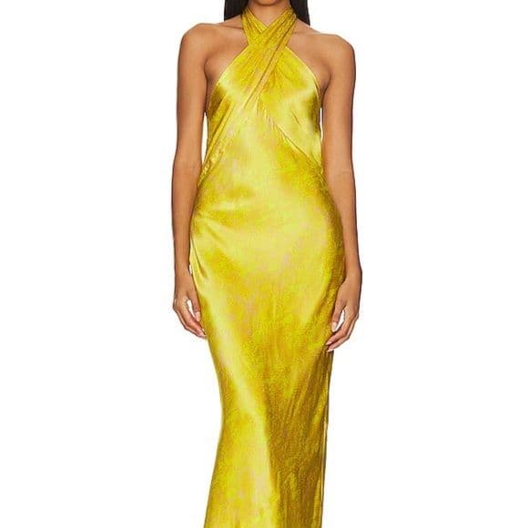 L'AGENCE Estee Twist Neck Dress in Lemon Tonic Python Snake - Image 4