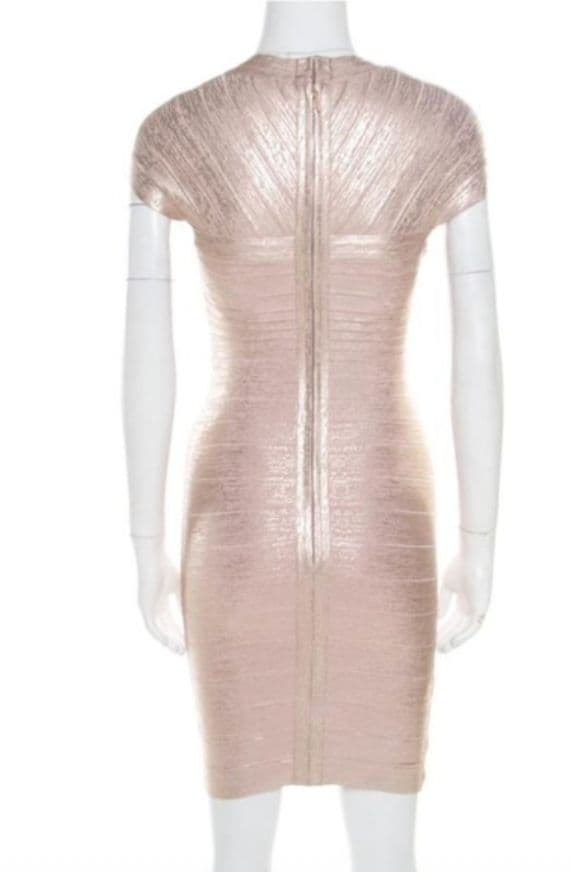 Herve Leger Coated Metallic Bandage Dress Rose Gold - Image 2