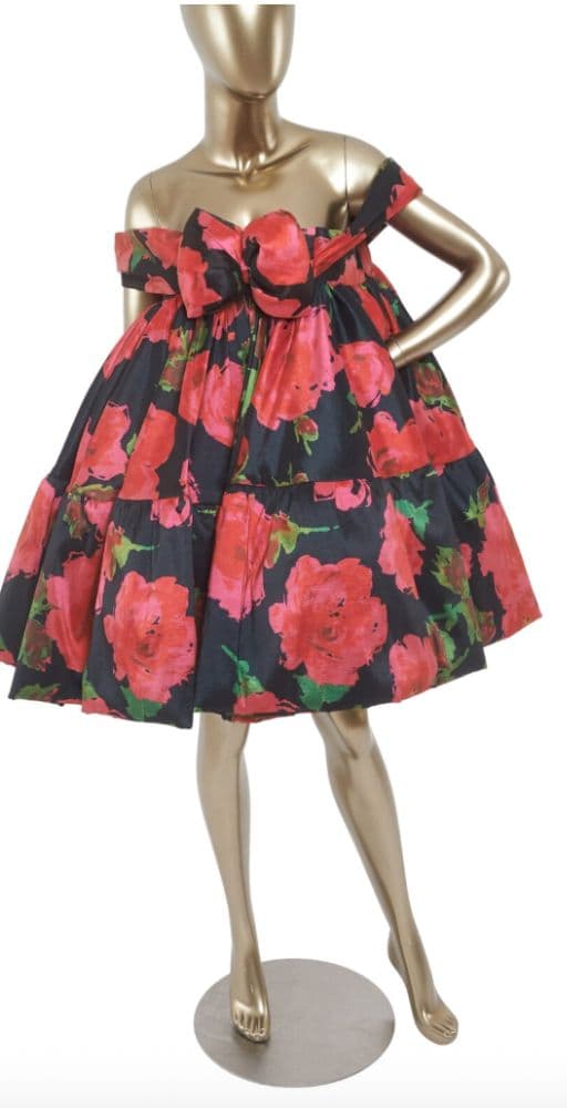 Richard Quinn Off The Shoulder Floral Print Satin Mini Dress - Image 2