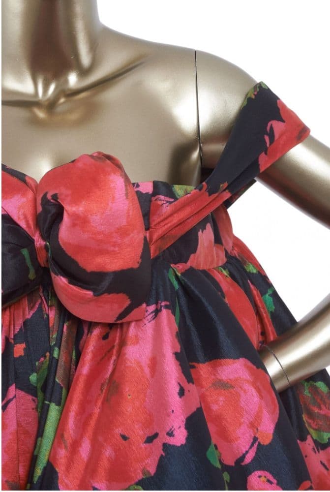 Richard Quinn Off The Shoulder Floral Print Satin Mini Dress - Image 4