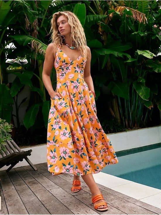 Free People Open Back Floral Midi Dress - Image 1