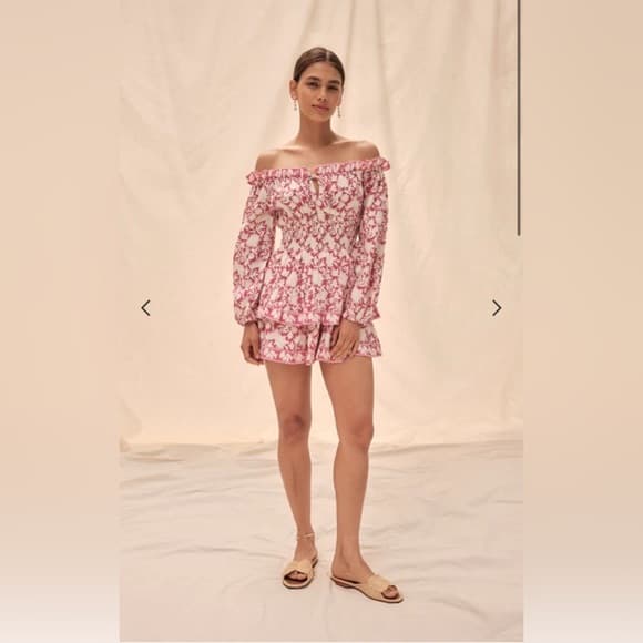 Saylor Devan Romper in Pink Floral Block Print, Size S - Image 1