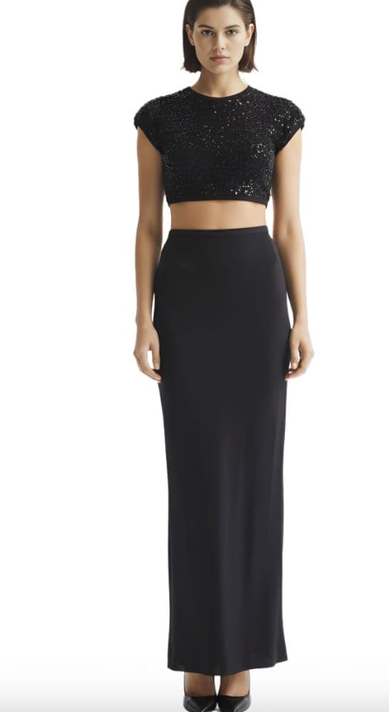 Vintage Dolce & Gabbana Black Maxi Skirt & Beaded Crop Top Set - Image 1