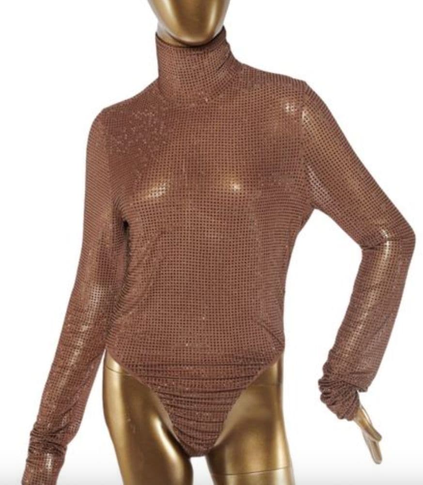 Laquan Smith Crystal-embellished Stretch-tulle Turtleneck Bodysuit - Image 1