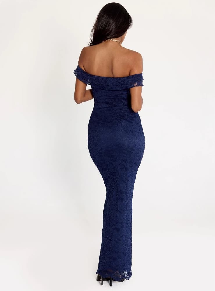 Anabeila Strapless Frill Maxi Dress Navy - Image 2