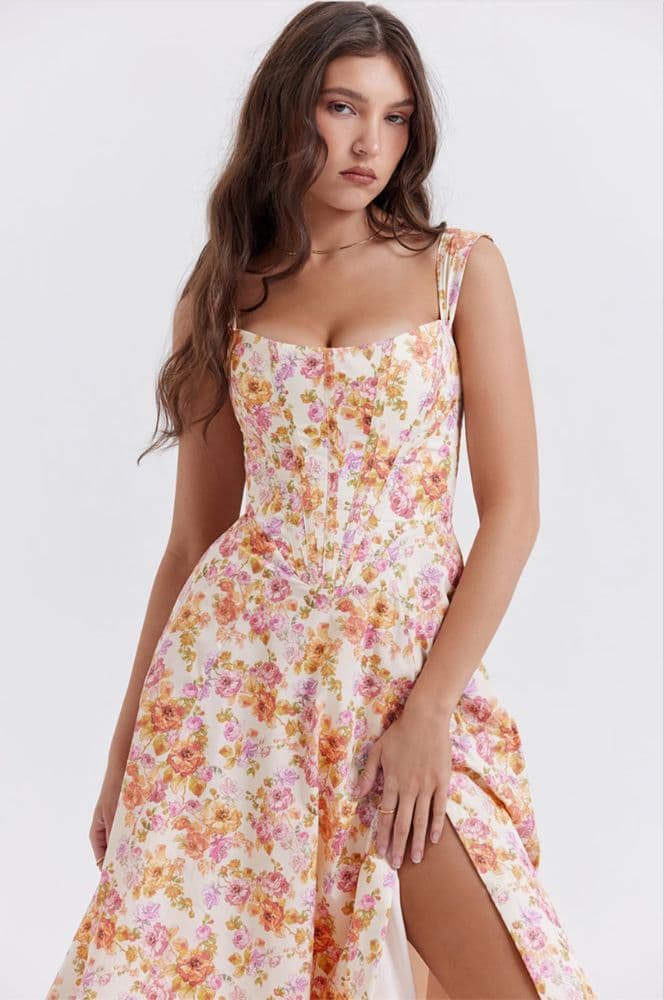 HOUSE OF CB Saira Floral Lace-Up Corset Cocktail Dress - Image 2
