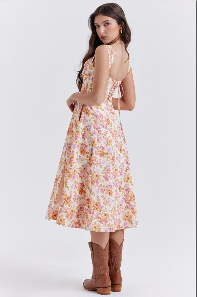 HOUSE OF CB Saira Floral Lace-Up Corset Cocktail Dress - Image 3