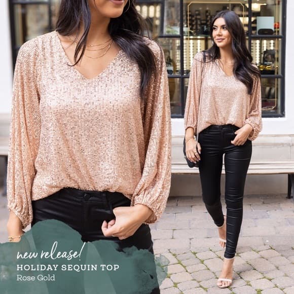 Grace & Lace Holiday Sequin Top / L - Image 1