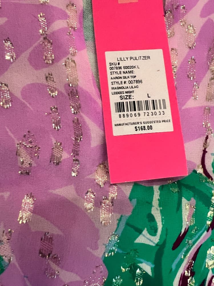 NWT Lilly Pulitzer Aaron Silk Top - Magnolia Lilac Leidees Night / L - Image 4