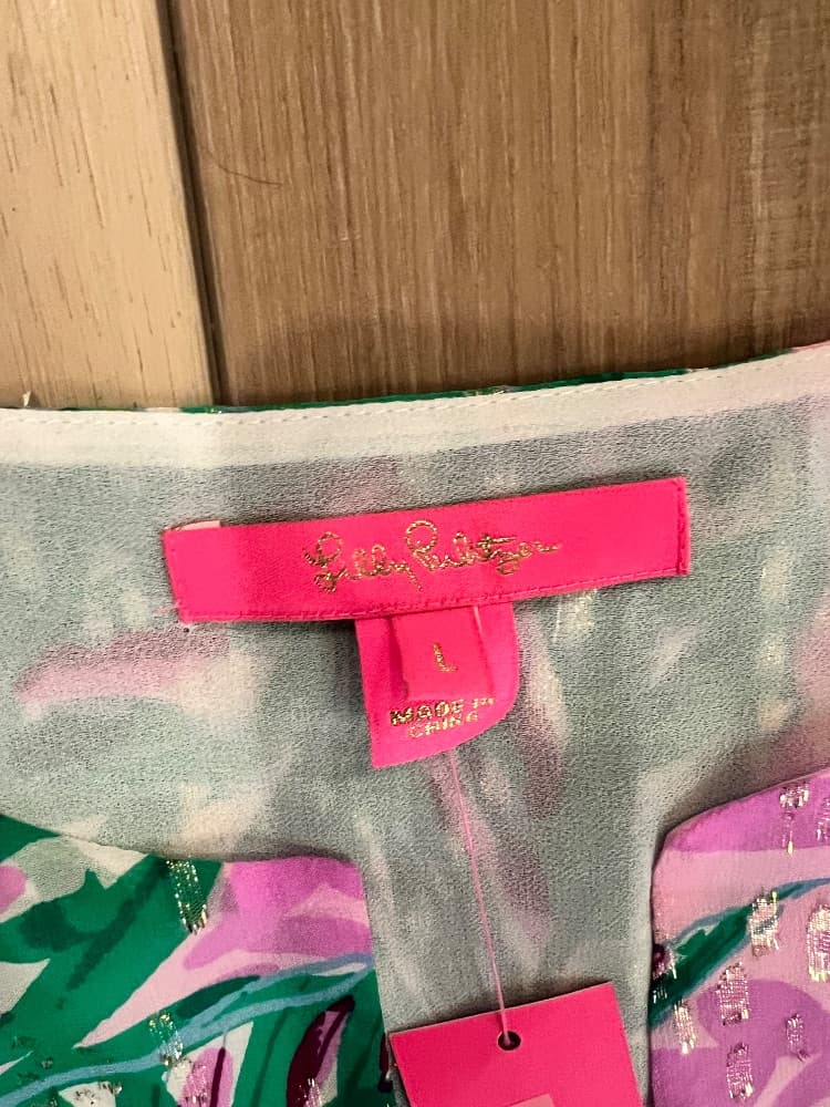 NWT Lilly Pulitzer Aaron Silk Top - Magnolia Lilac Leidees Night / L - Image 5