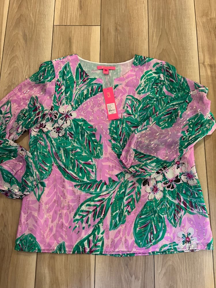 NWT Lilly Pulitzer Aaron Silk Top - Magnolia Lilac Leidees Night / L - Image 2