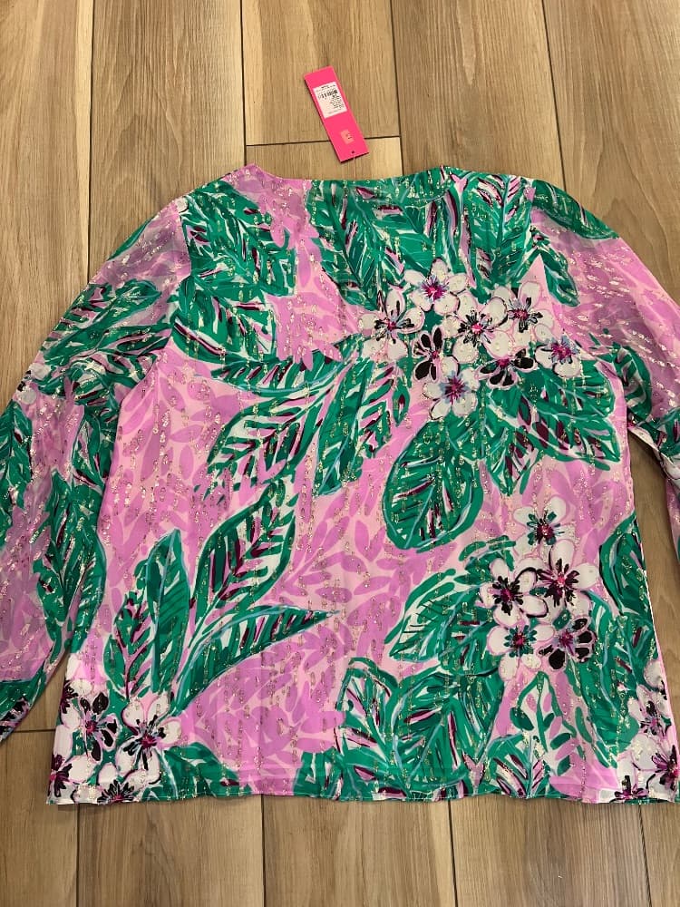 NWT Lilly Pulitzer Aaron Silk Top - Magnolia Lilac Leidees Night / L - Image 6