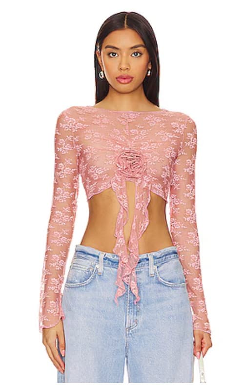 Superdown Pink Lace Top - Image 1