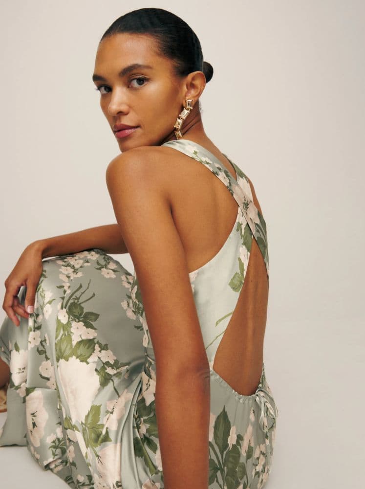 Reformation, Anaiis Silk Dress in Tarragon - Image 1
