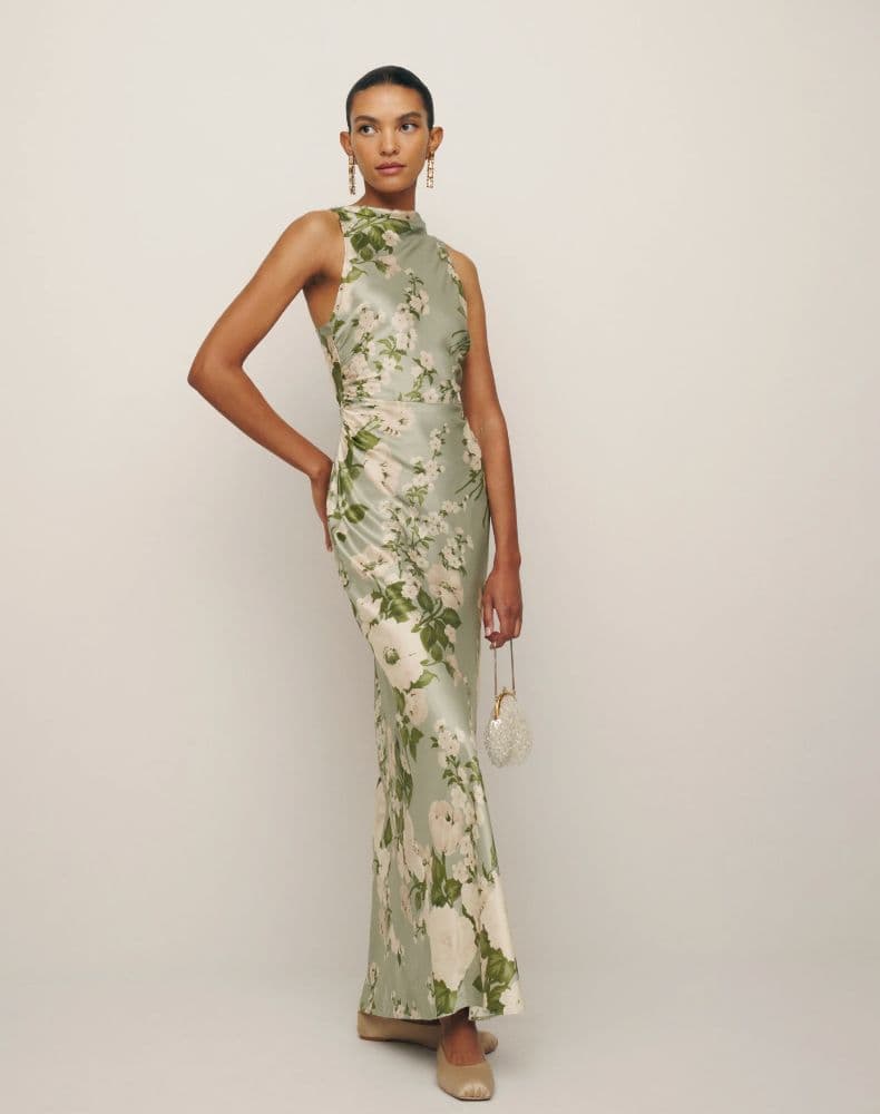 Reformation, Anaiis Silk Dress in Tarragon - Image 2