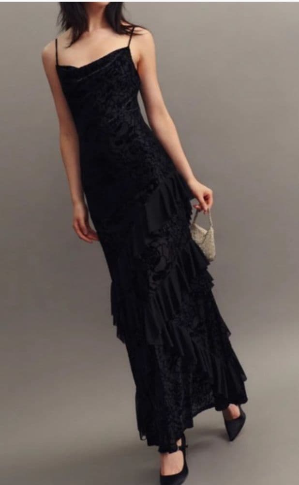 Reformation, Black Velvet Ziggy Dress - Image 2