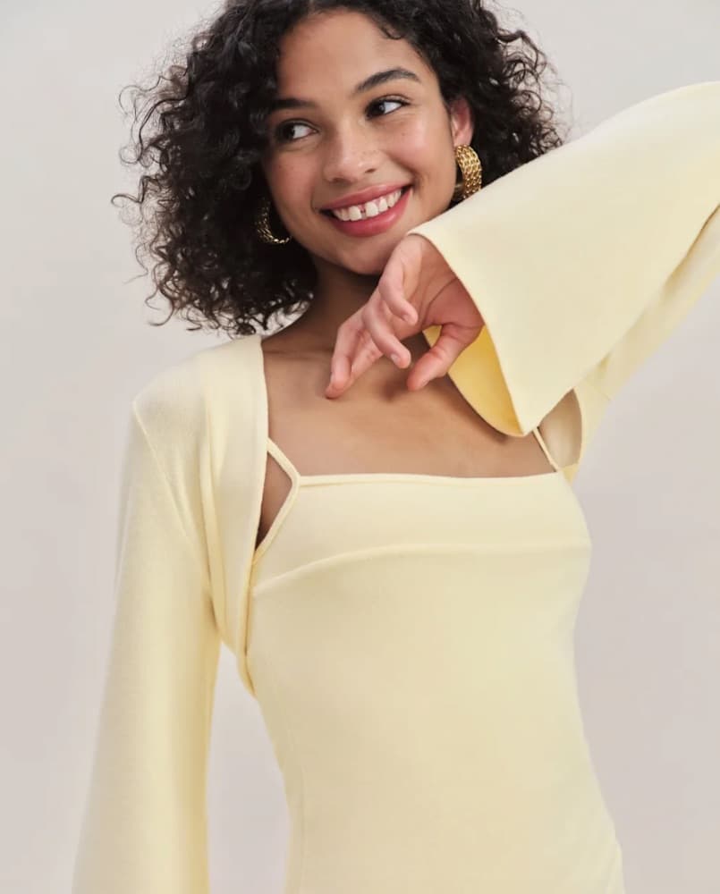 Reformation Chloe Knit Shrug Dress Set - Custard - Image 3
