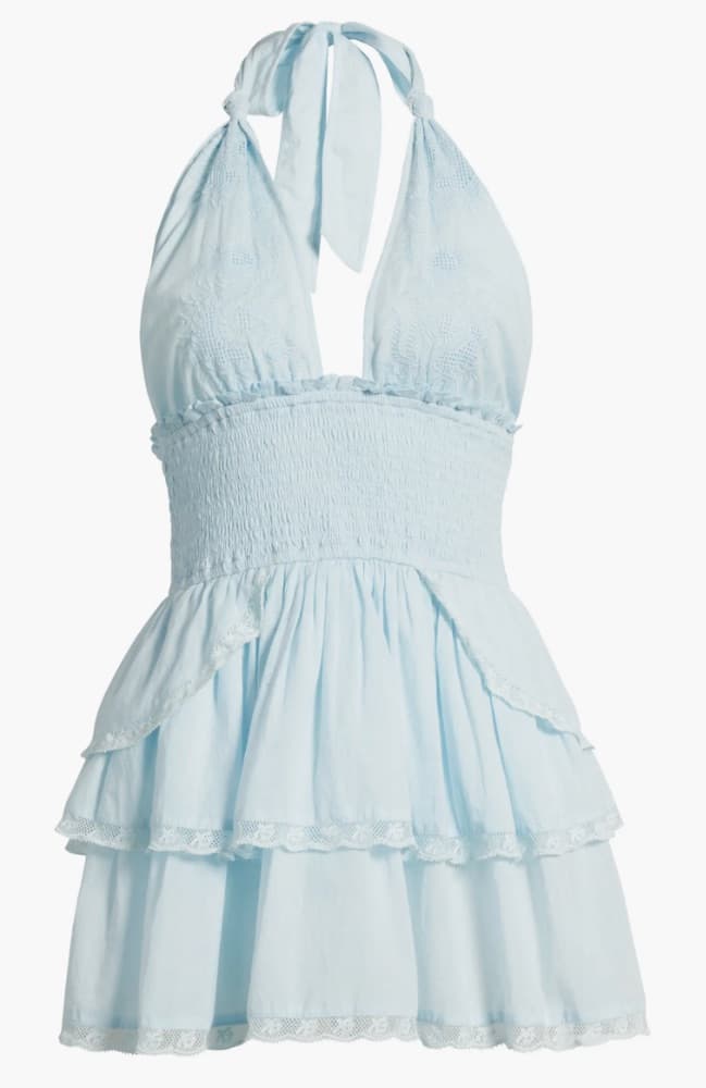 LoveShackFancy Deanna Heritage Halter Mini Dress - Blue - Image 2