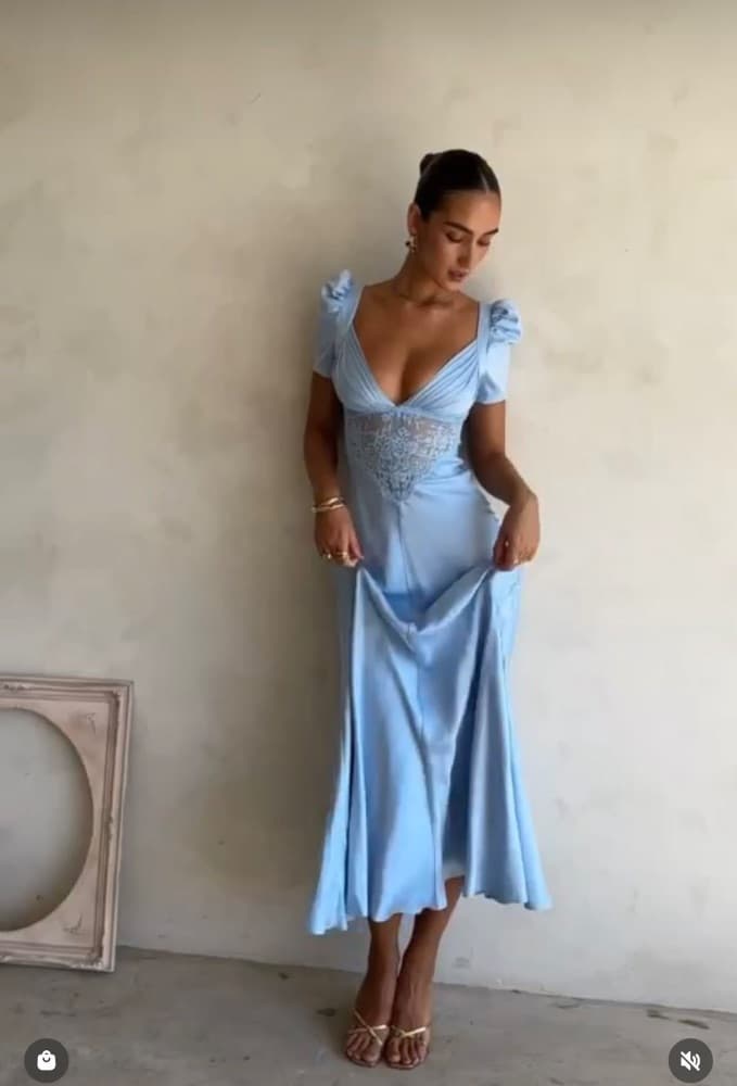 House of CB - RAFAELA Soft Blue Pure Silk & Lace Dress - Image 1