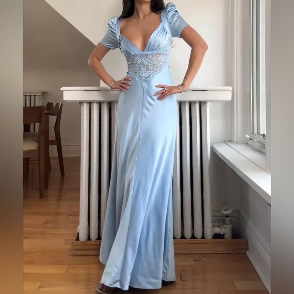 House of CB - RAFAELA Soft Blue Pure Silk & Lace Dress - Image 3