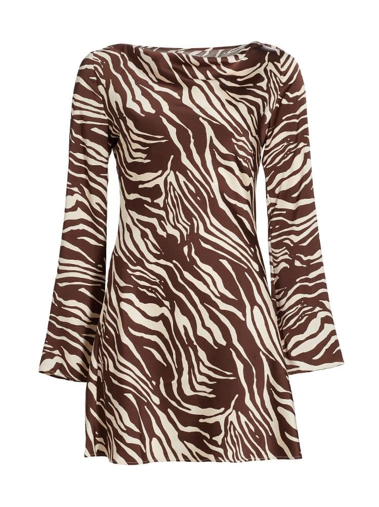 Reformation Pike Zebra Satin Long Sleeve Dress - Image 1