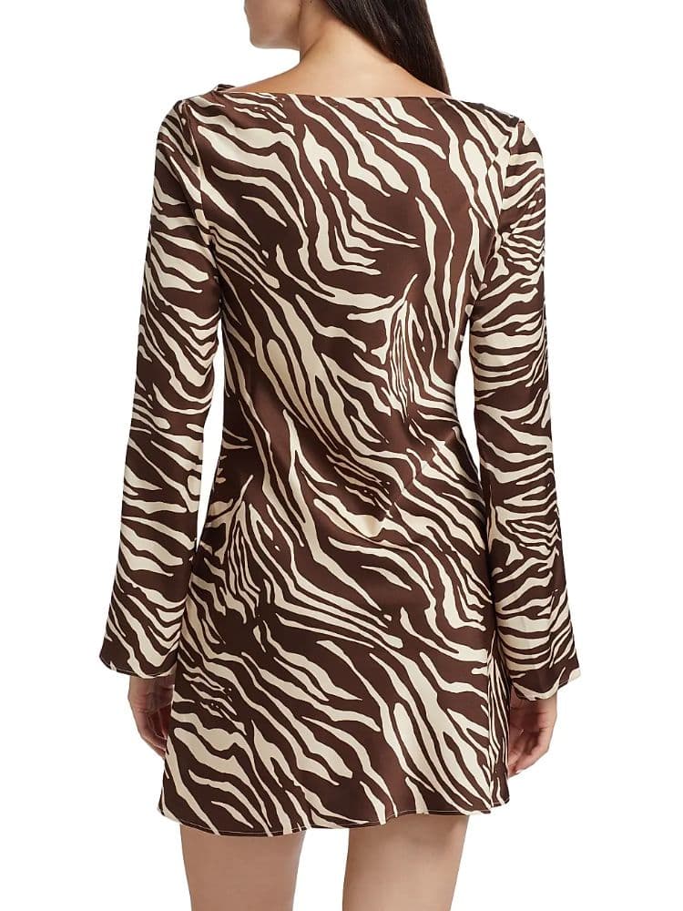 Reformation Pike Zebra Satin Long Sleeve Dress - Image 2