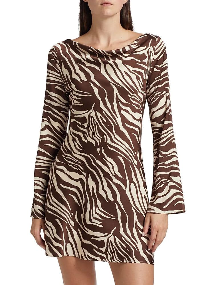 Reformation Pike Zebra Satin Long Sleeve Dress - Image 3