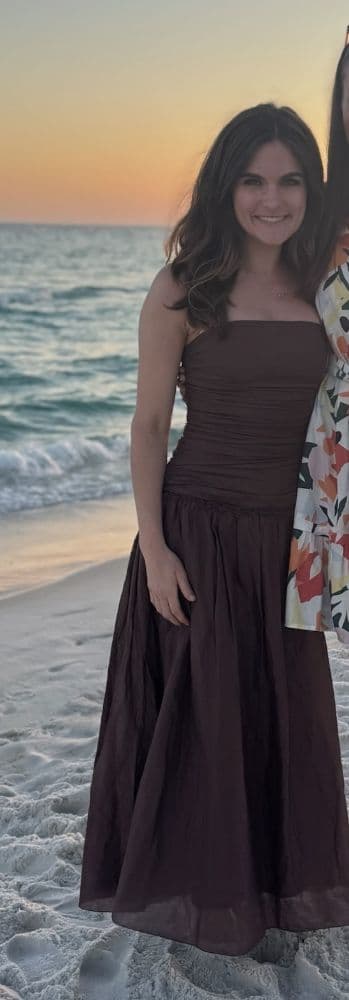 La Maise Studio Drop Waist Brown Linen Midi Dress - Image 1