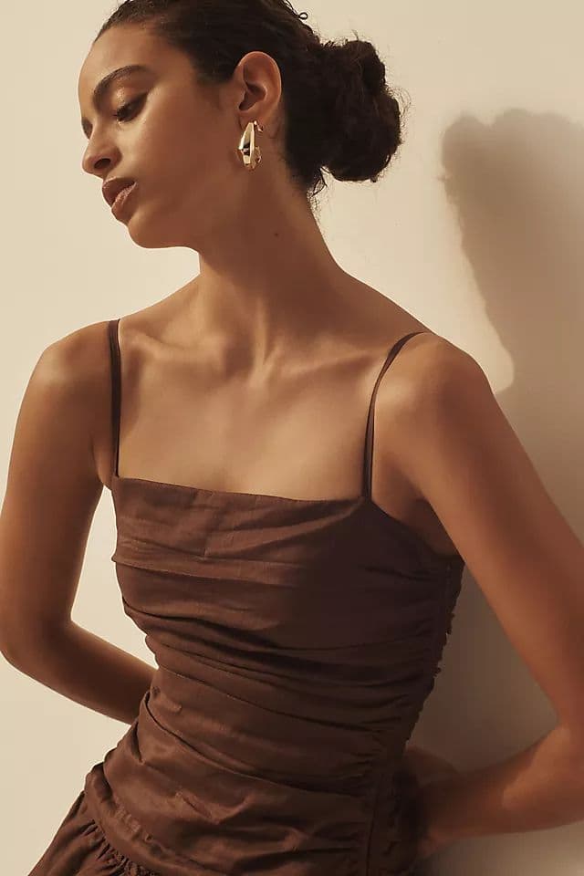 La Maise Studio Drop Waist Brown Linen Midi Dress - Image 3