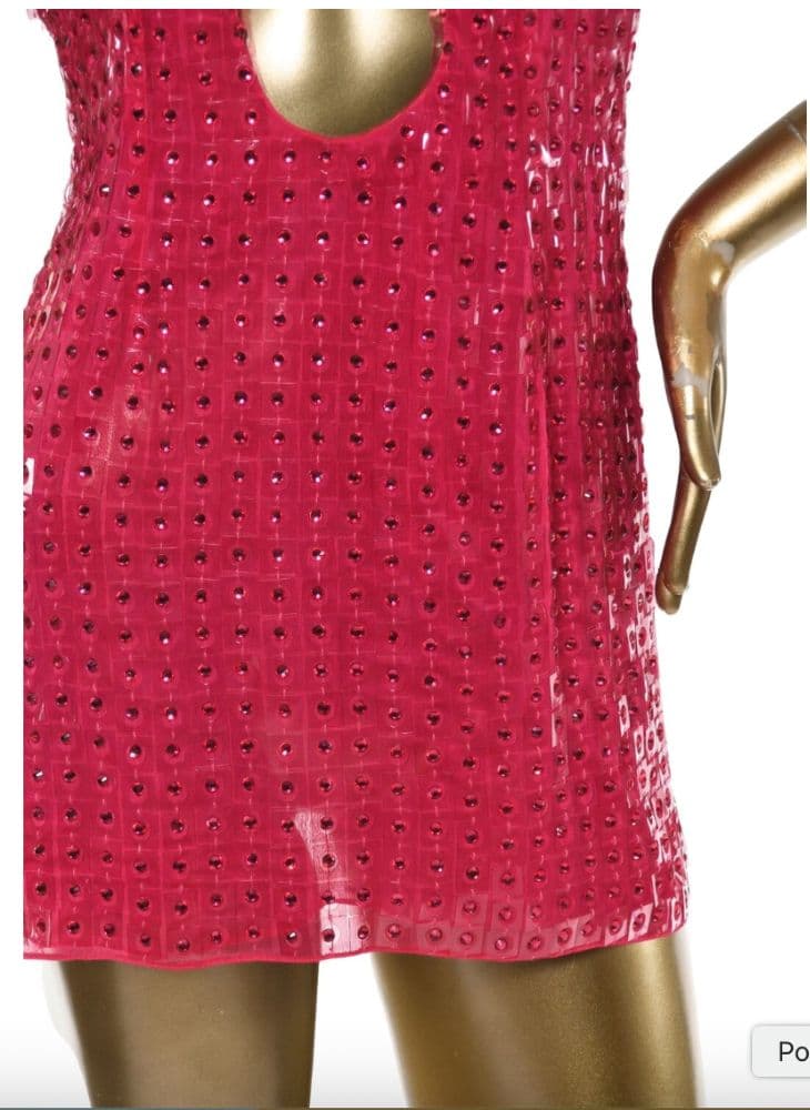 Raisa & Vanessa Pink Rhinestone And Plexi Halter Mini Dress - Image 6