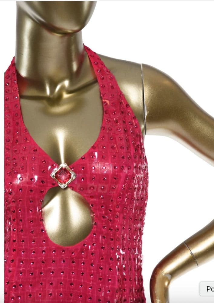 Raisa & Vanessa Pink Rhinestone And Plexi Halter Mini Dress - Image 4