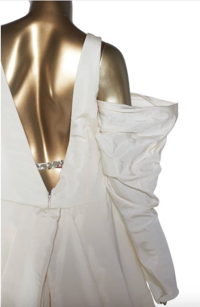 Cream Chiffon Cold-Shoulder Wedding Dress - Image 5