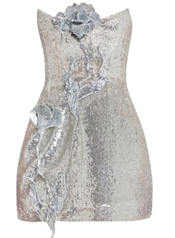Oscar De La Renta Silver Mini Dress - Image 2