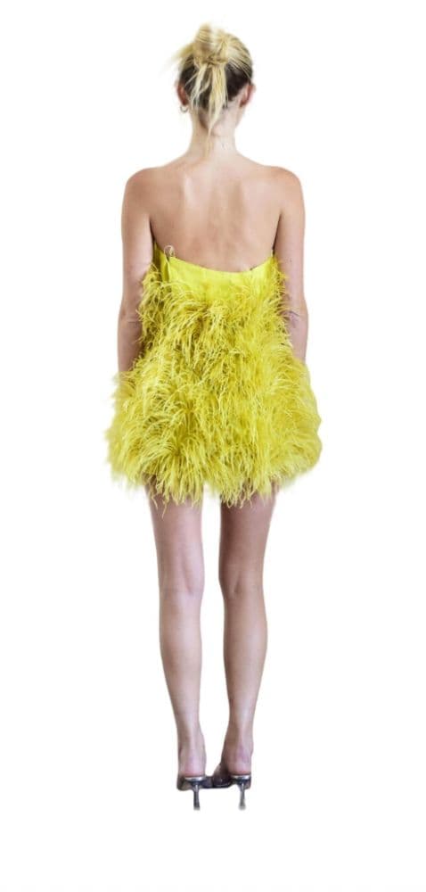 Attico 2019 Yellow/ Gold Feather Mini Dress - Image 4