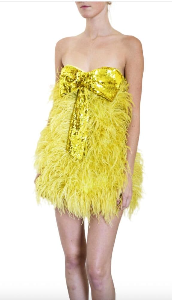 Attico 2019 Yellow/ Gold Feather Mini Dress - Image 6