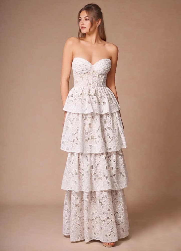 White Lace Layered Maxi Dress - Image 1