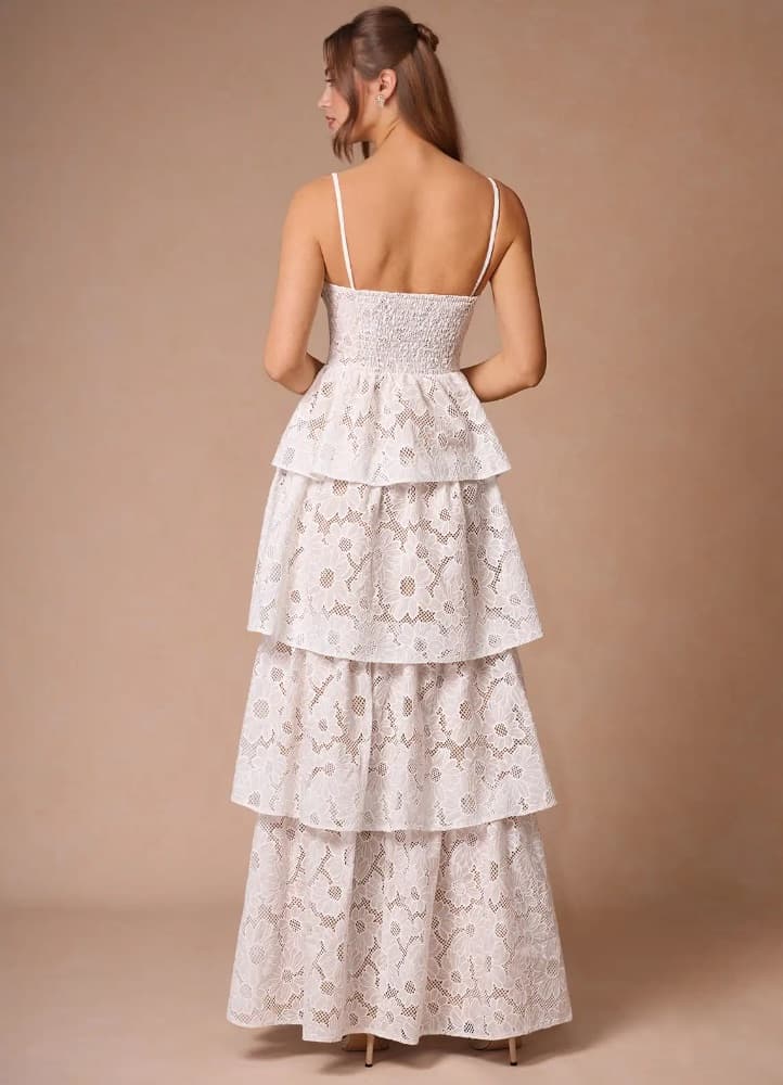 White Lace Layered Maxi Dress - Image 3
