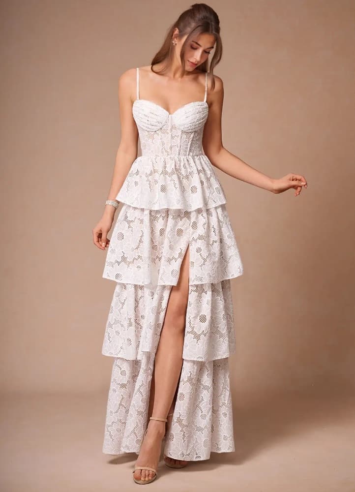 White Lace Layered Maxi Dress - Image 4
